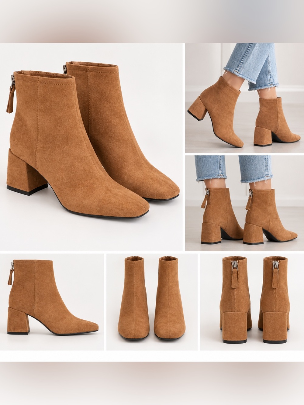 Lulus Square Toed Block Heel Camel Color Suede Ankle Boots - Picture 1 of 17